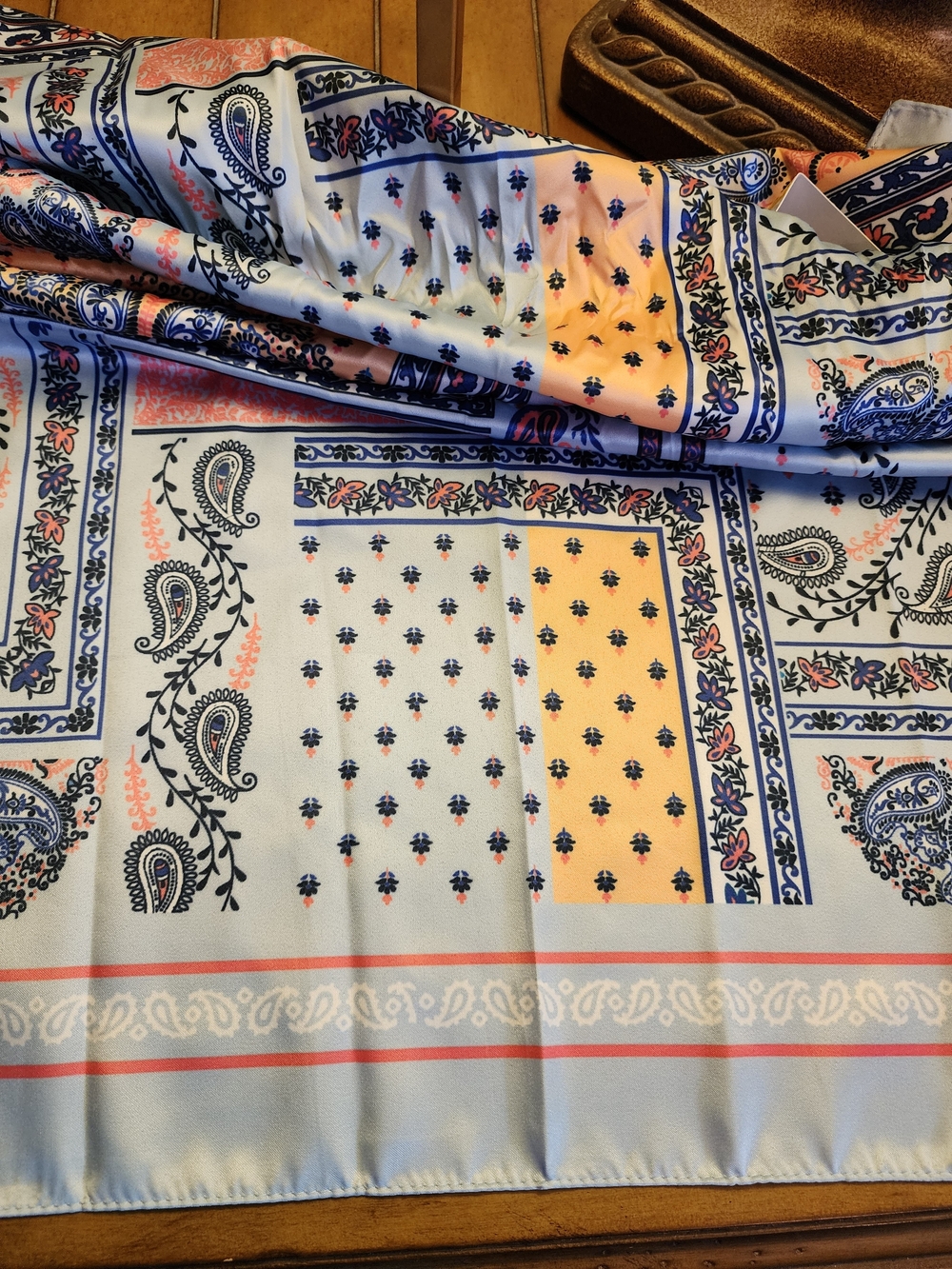 Anne Klein Light Blue Patchwork Satin Square Scarf